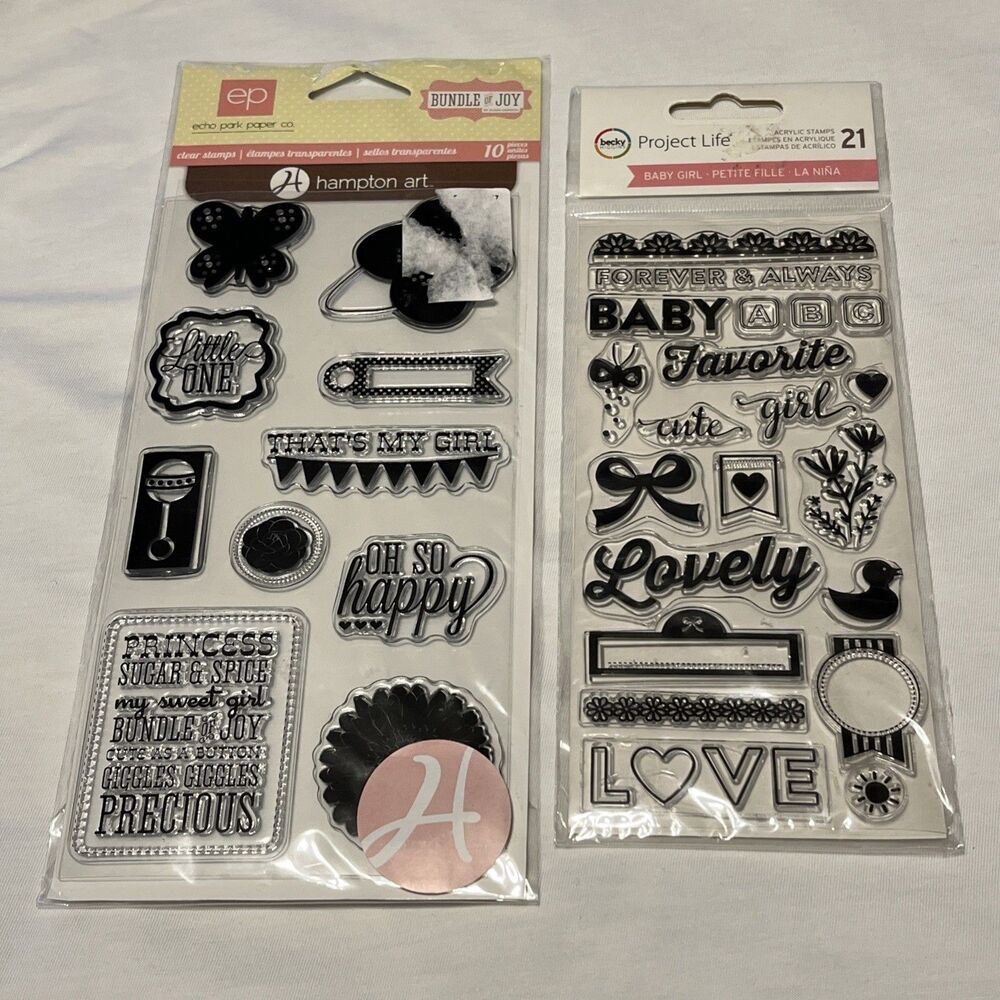 2 Baby Girl Clear Stamp Sets Echo Park Hampton Art Becky Higgins Project Life
